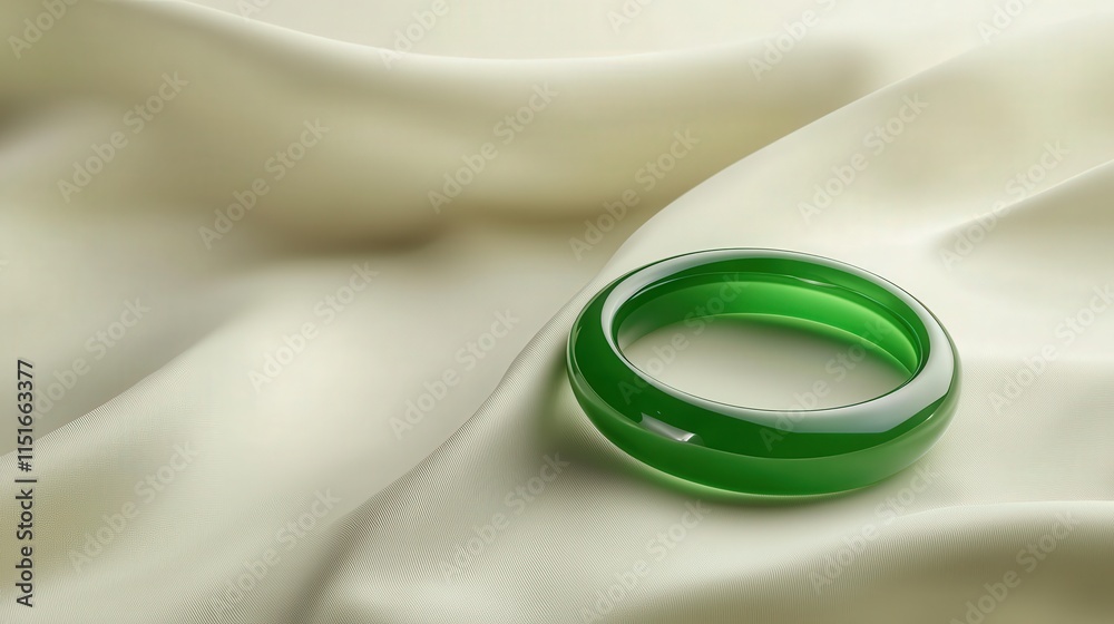 Jade bangle resting on a silk cushion, isolated on soft cream Jade bangle resting on a silk cushion, isolated on soft cream
