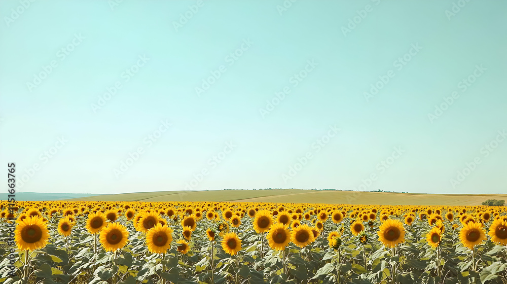 Fototapeta premium Stunning Sunflower Field Landscape: Vibrant Summer Scenery