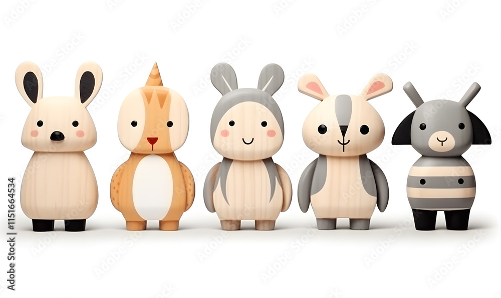 Fototapeta premium Cute Wooden Animal Figurines Displayed in Fun Arrangement