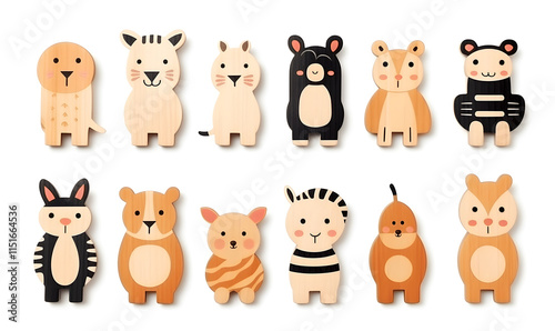 Colorful Wooden Animal Figurines for Kids Play and Education