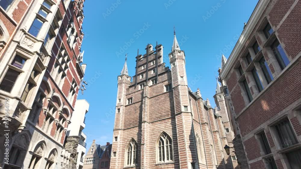Historic Museum Vleeshuis under a clear blue sky, Antwerp Belgium Historic Museum Vleeshuis under a clear blue sky, Antwerp Belgium