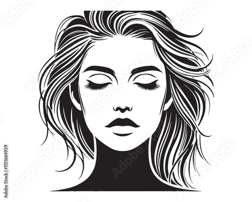 Black Color Women Beauty Face silhouette design Vector Illustration, Solid White Background 18.eps