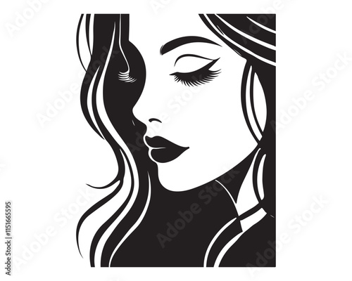 Black Color Women Beauty Face silhouette design Vector Illustration, Solid White Background 27.eps