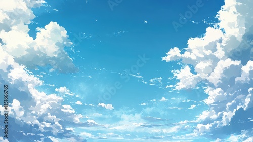 Blue Sky with Fluffy White Clouds Background - Painterly textures