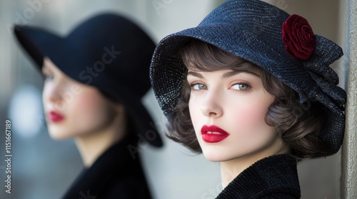 Exquisite cloche hat fashion show paris fashion event urban cityscape close-up elegant vintage style photo