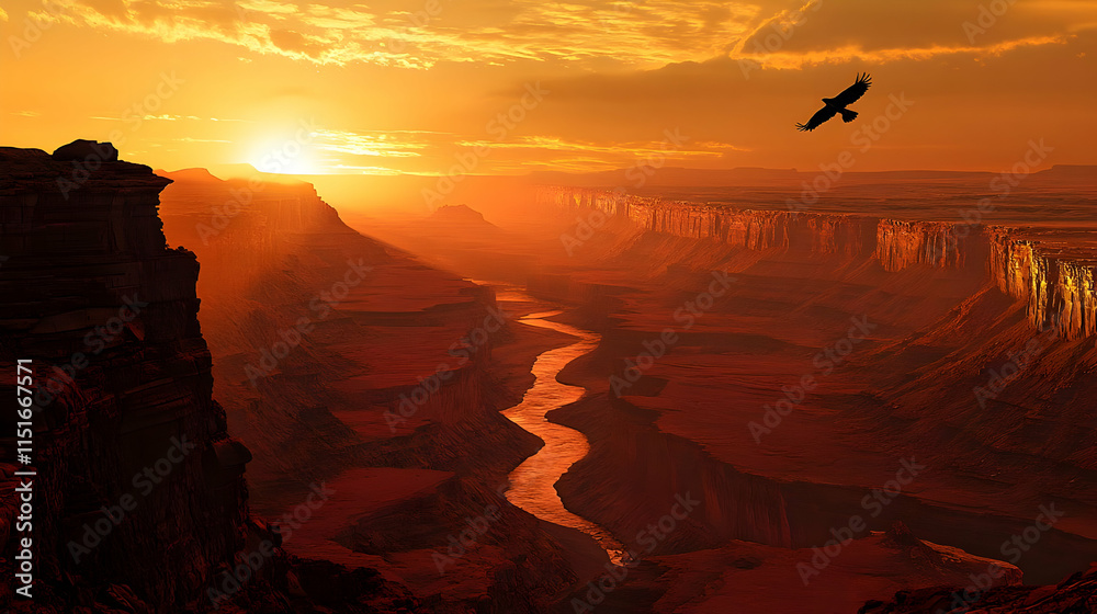Majestic Sunset over a Serene Canyon River Majestic Sunset over a Serene Canyon River