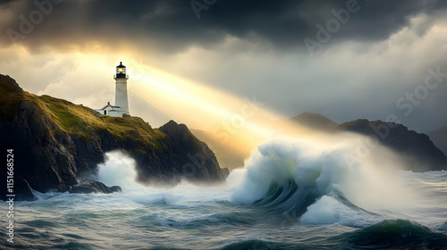 Lighthouse withstanding the storm: A dramatic coastal scene