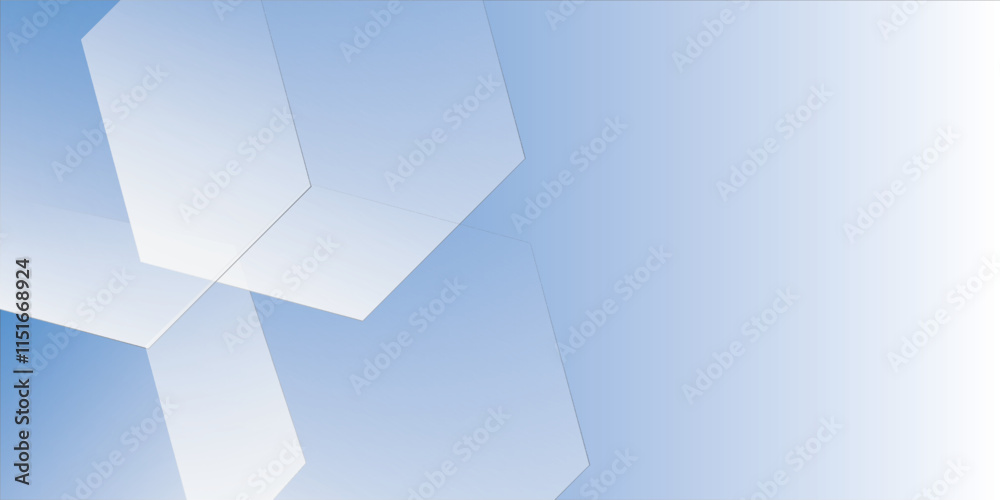 Fototapeta premium Abstract hexagon lines on blue white background. Geometric stripe line art design modern.