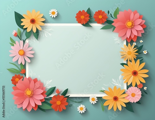 greeting card, anniversary card, invitation card, thanks card mockup with colorful flowers in flat design