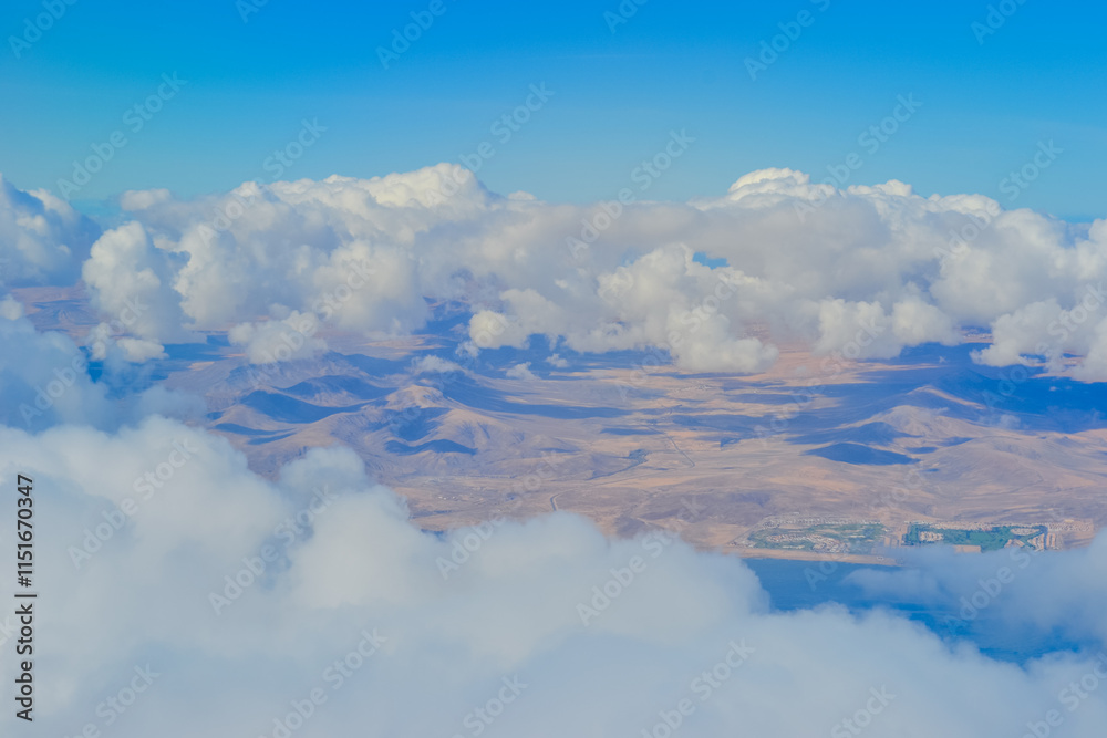 View from an airplane of the Canary Islands