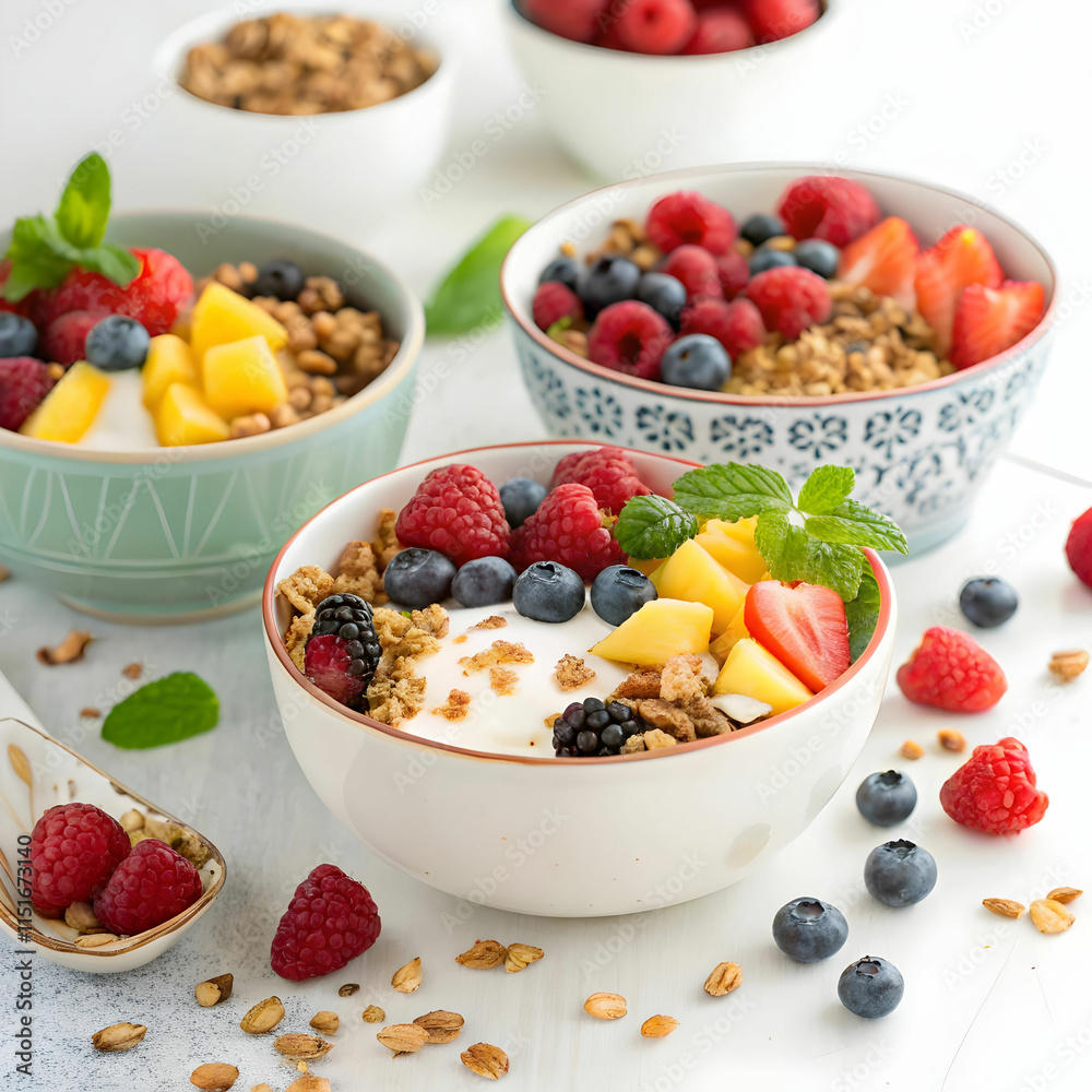 Yogurt with fruits and berries is a refreshing, healthy snack or dessert, Yogurt with fruits and berries is a refreshing, healthy snack or dessert,