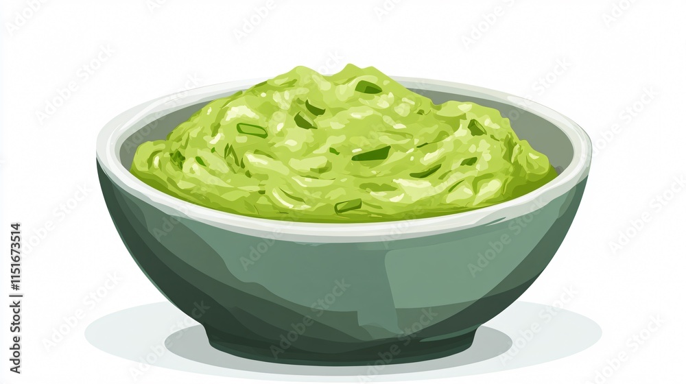 Delicious Bowl of Guacamole Vector Illustration for Food and Restaurant Designs Delicious Bowl of Guacamole Vector Illustration for Food and Restaurant Designs