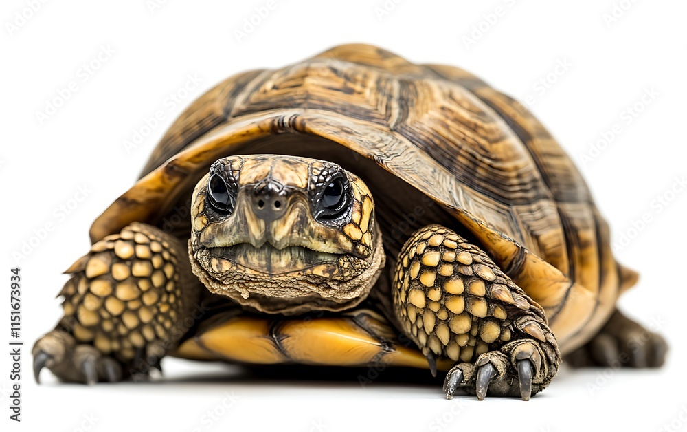 Close-up of a yellow-footed tortoise on white background. Close-up of a yellow-footed tortoise on white background.