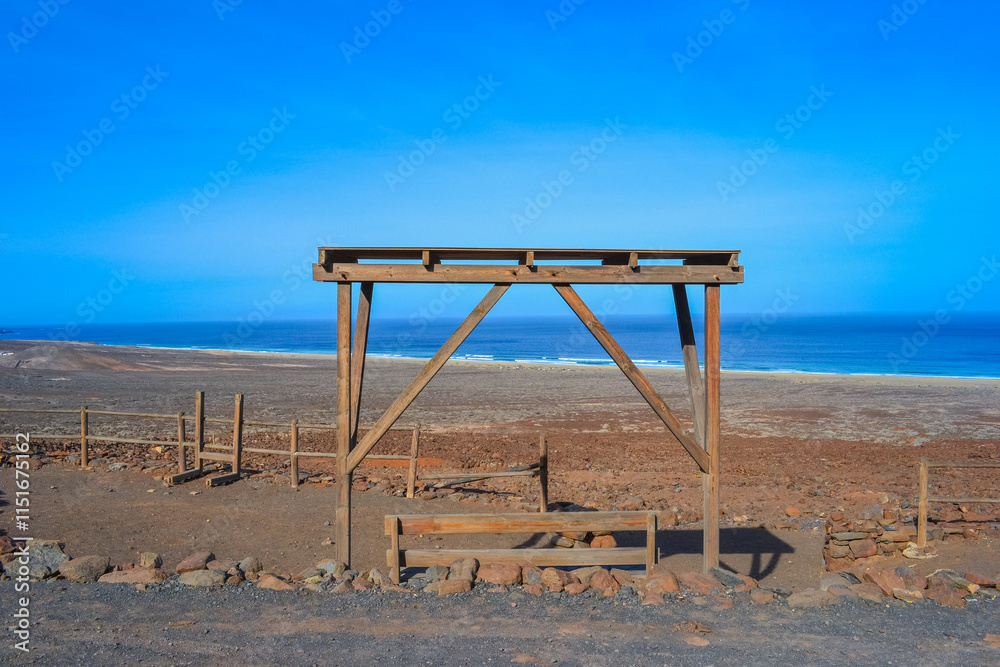 Fototapeta premium Ocean view and benches for relaxation near Villa Winter