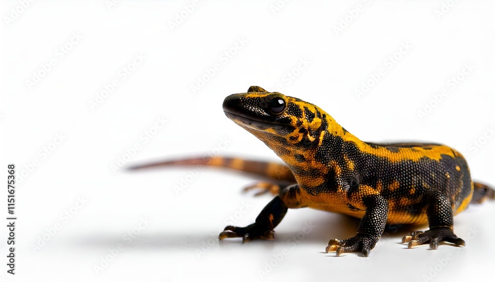 Obraz premium A salamander placed on a white background and highlighting its smooth, vibrant skin, detailed and natural look