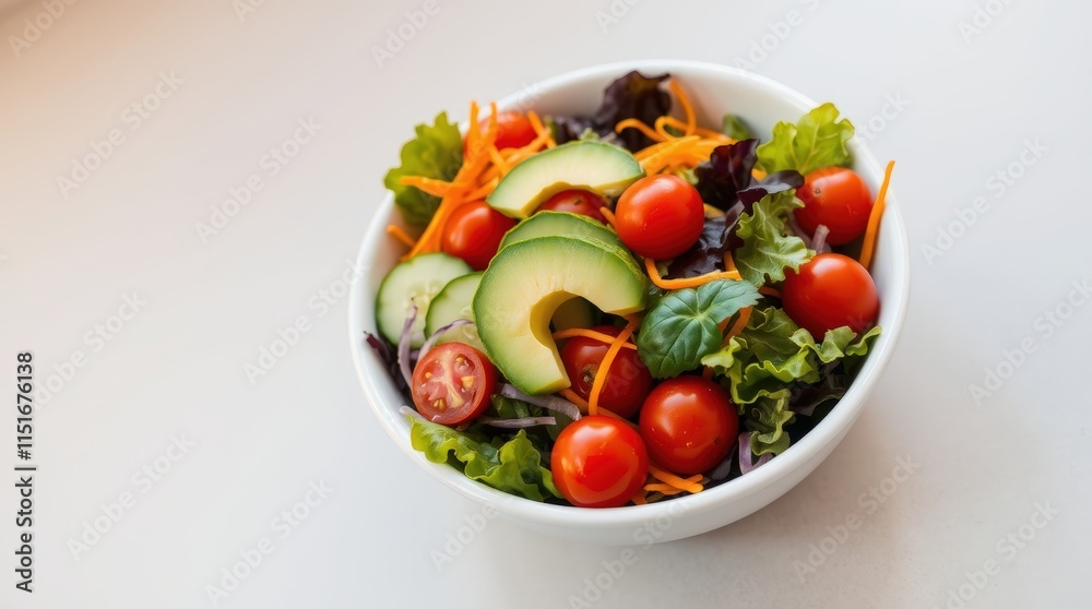 A vibrant bowl of fresh vegetable salad featuring cherry tomatoes, cucumber slices, shredded carrots, lettuce, onions, and dates, showcasing a healthy and colorful meal option A vibrant bowl of fresh vegetable salad featuring cherry tomatoes, cucumber slices, shredded carrots, lettuce, onions, and dates, showcasing a healthy and colorful meal option