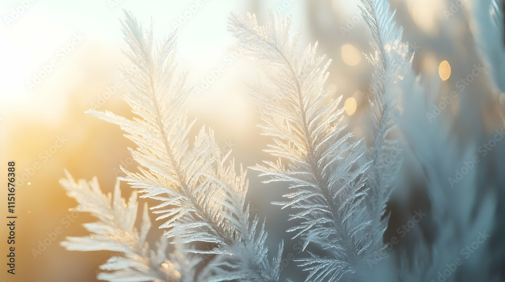 Frozen Plants in Winter Wonderland: Icy Branches and Crystals Closeup Frozen Plants in Winter Wonderland: Icy Branches and Crystals Closeup