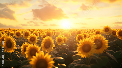 Sunflowers at Sunset: A Vibrant Field of Golden Hour Blooms