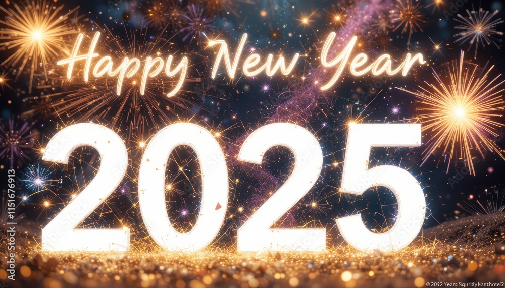 Happy New Year Two Thousand Twenty Five Fireworks Happy New Year Two Thousand Twenty Five Fireworks
