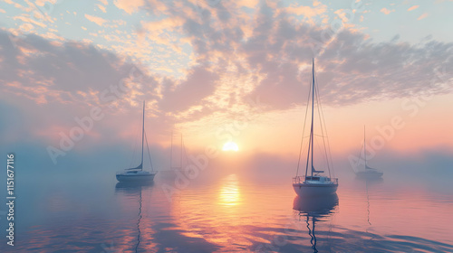 Sailboats at Sunset: A Serene Seascape
