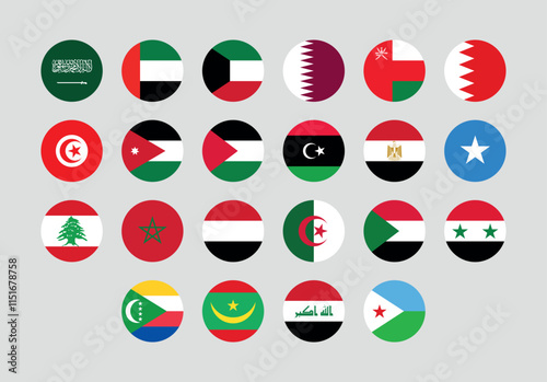 Flag of All Arab League member countries. Arab League countries round flag Bundle. photo