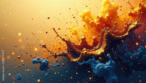 Glittering gold abstract ink splash background, wallpaper, glitter