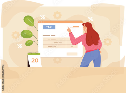 An illustration depicting a comprehensive tax return submission, featuring a digital platform where a user enters financial details, reviews their tax return, and submits it securely with a confirmati