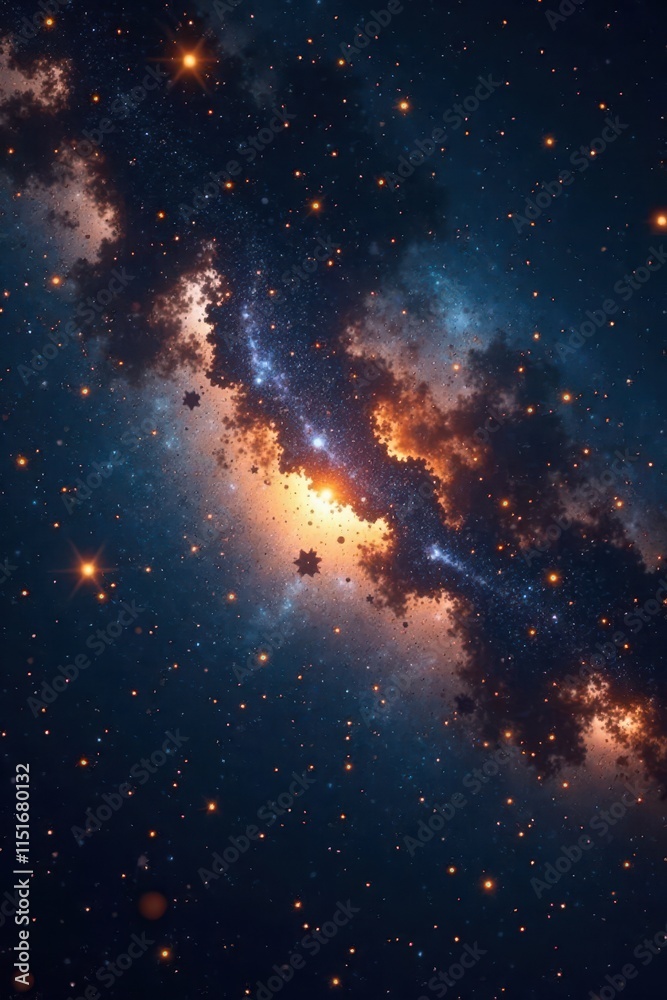 Fototapeta premium Glowing golden stars in the vastness of space, space, universe