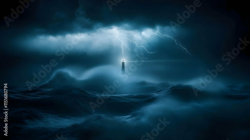 Lighthouse in a Stormy Night: A Dramatic Seascape