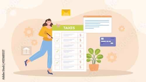 An illustration showcasing effortless online tax filing, featuring a user navigating a simple, user-friendly digital interface with forms being automatically filled