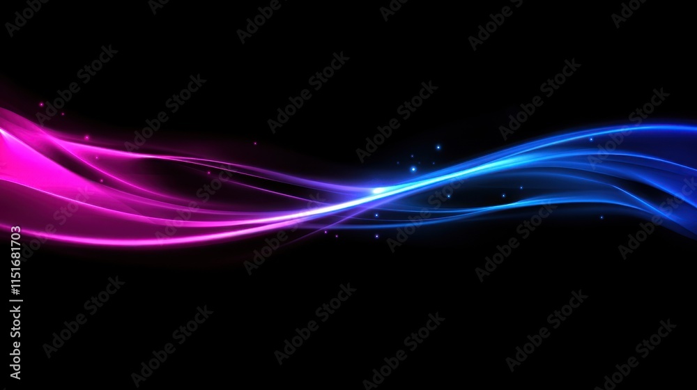 Naklejka premium Abstract Blue and Pink Light Waves on Black Background