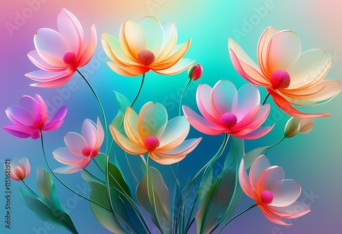 Vibrant digital art featuring a bouquet of colorful flowers