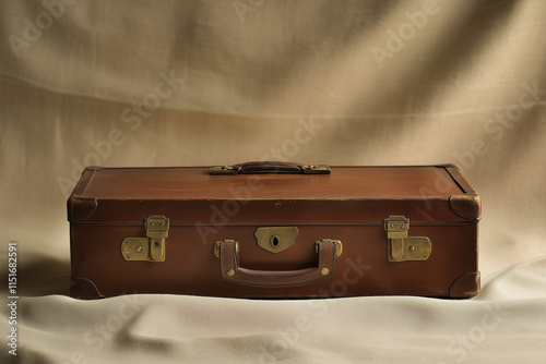 Vintage leather travel suitcase with brass locks

 photo