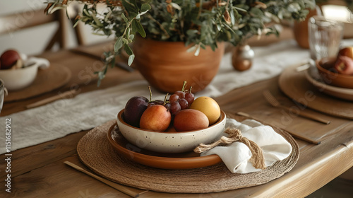 Wallpaper Mural Rustic Table Setting with Fresh Fruit Bowl Torontodigital.ca