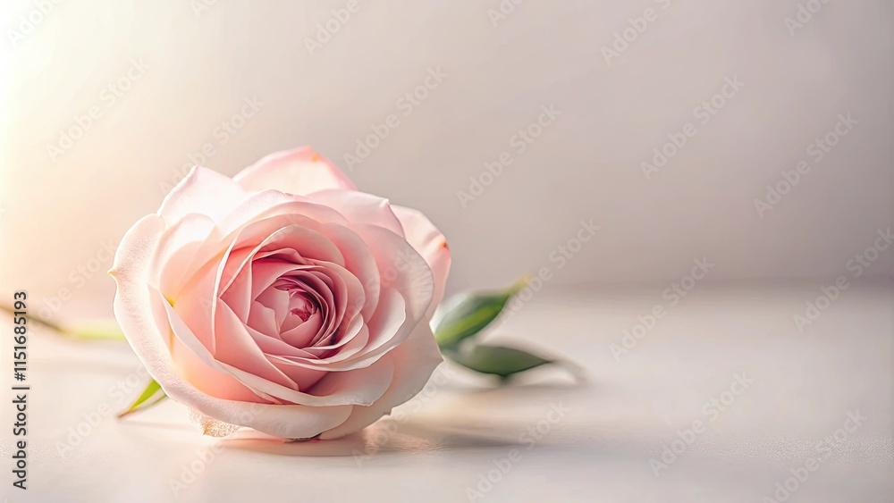 A single pale pink rose rests gently on a smooth surface, illuminated by soft light, evoking feelings of serenity and delicate beauty. A single pale pink rose rests gently on a smooth surface, illuminated by soft light, evoking feelings of serenity and delicate beauty.