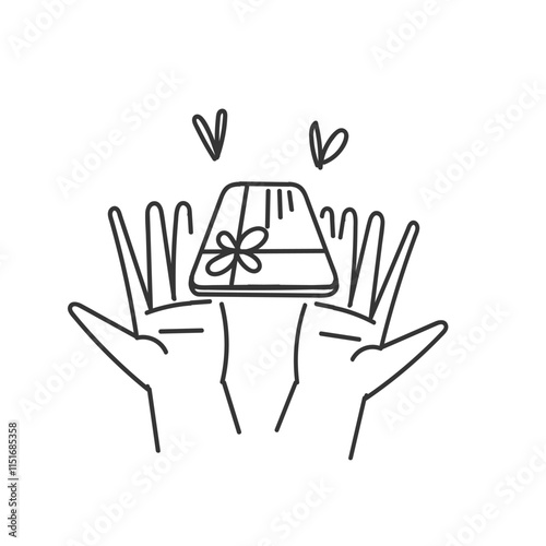 hand holding gift card doodle style cartoon