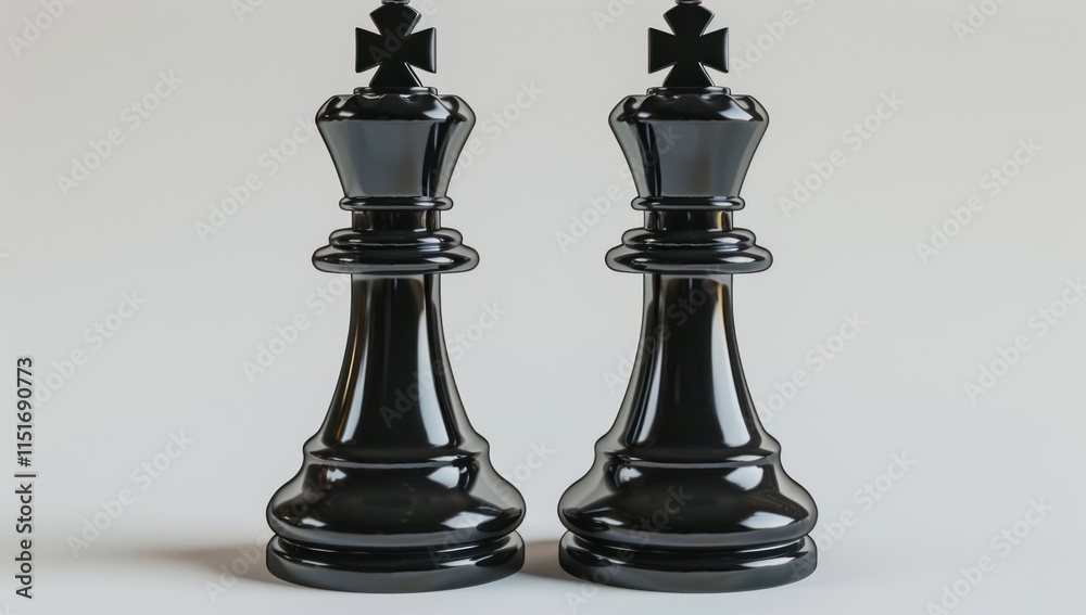 Two Black Chess Kings Standing Opposite Each Other Two Black Chess Kings Standing Opposite Each Other