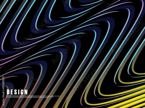 Abstract vector wavy light lines flowing dynamic colorful. isolated on black background for concept of energy, technology, digital, science, music, etc.