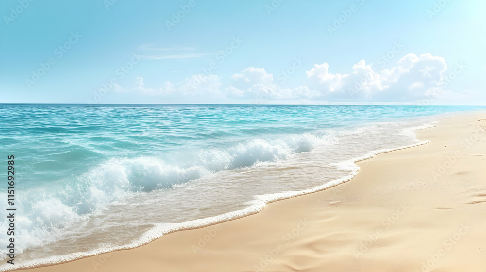 Serene Beach Landscape: Ocean Waves on Sandy Shore Serene Beach Landscape: Ocean Waves on Sandy Shore