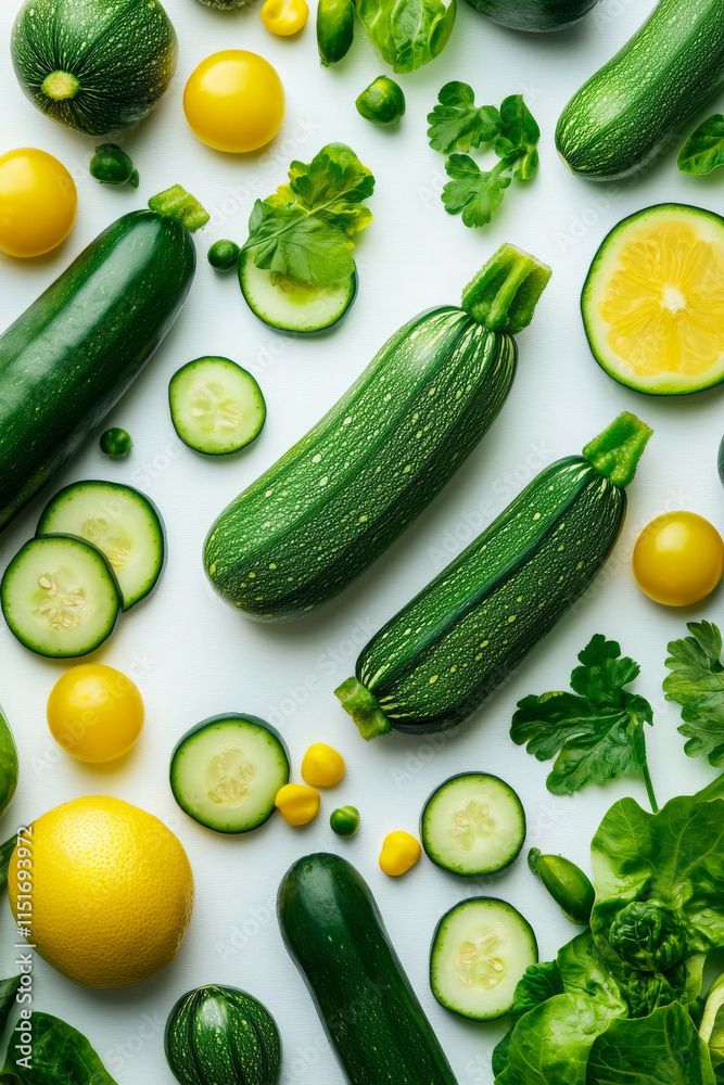 Fresh zucchini and vibrant vegetables arranged beautifully