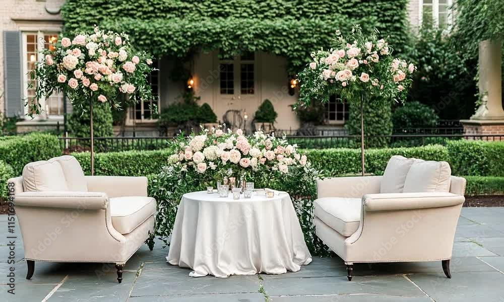 A white couch and a white table with flowers on it A white couch and a white table with flowers on it
