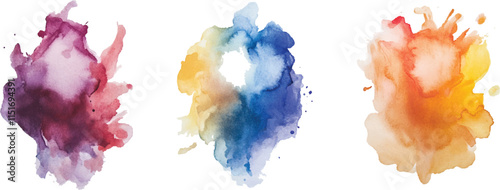 Set of watercolor circles brash multicolored. watercolor on white background. Set of abstract mint green watercolor water splash on a white background. 