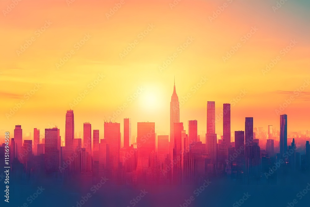 Sunset over a city skyline with a prominent tower, creating a serene urban atmosphere. Sunset over a city skyline with a prominent tower, creating a serene urban atmosphere.