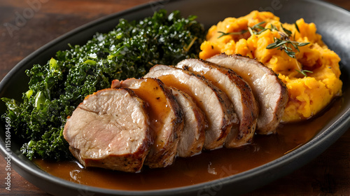 Savor the Flavor: Roasted Pork Tenderloin with Sweet Potato Mash and Kale photo