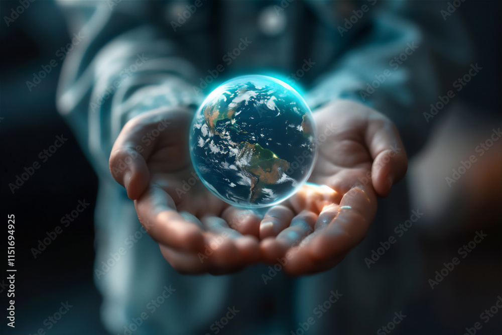 Fototapeta premium earth in hands illustration, version 3