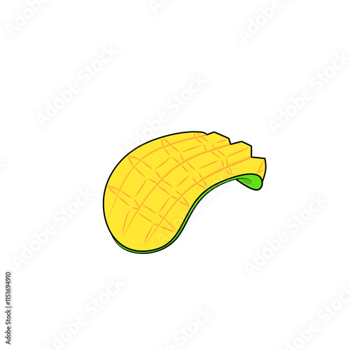 Yellow Mango Slice Cartoon Illustration Green Background