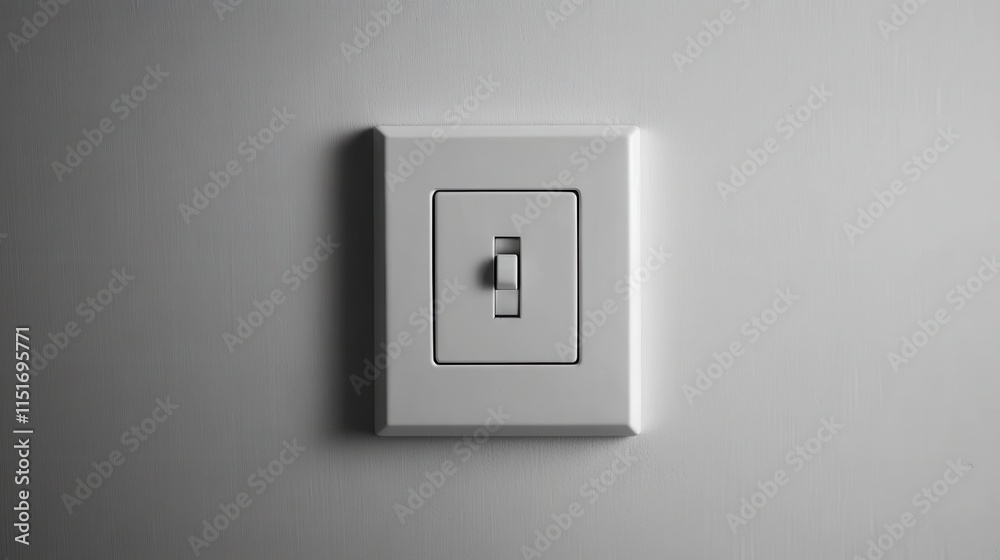 White light switch on a wall; minimalist design. Perfect for illustrating concepts of on/off, power, choice, or simplicity. White light switch on a wall; minimalist design. Perfect for illustrating concepts of on/off, power, choice, or simplicity.