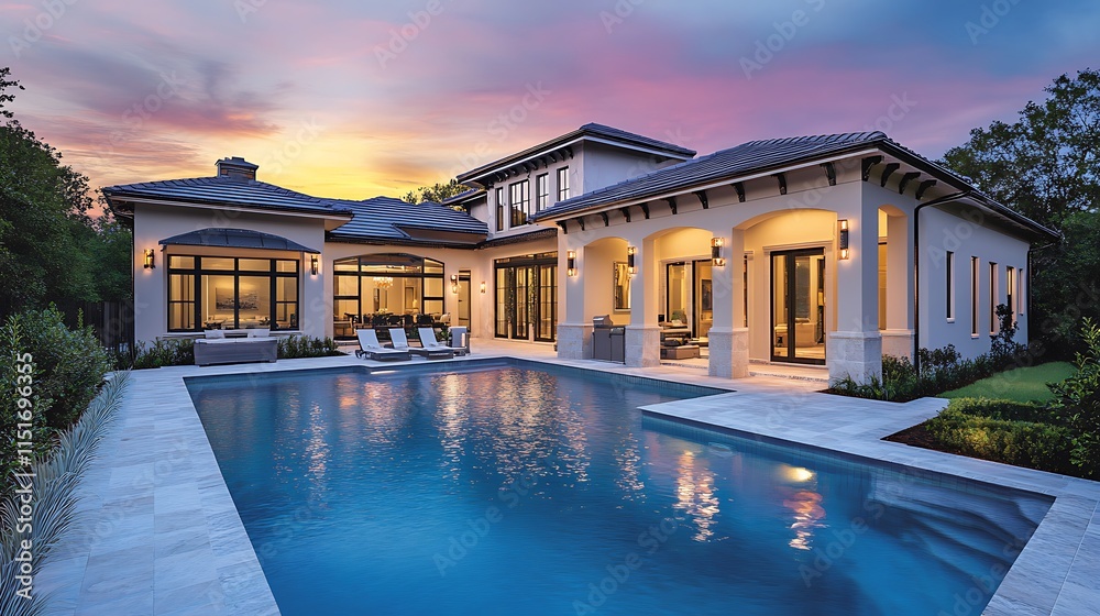 Fototapeta premium Elegant house with a swimming pool in a modern architectural style