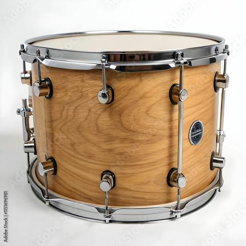 A music drum is a percussion instrument, typically featuring a cylindrical body photo