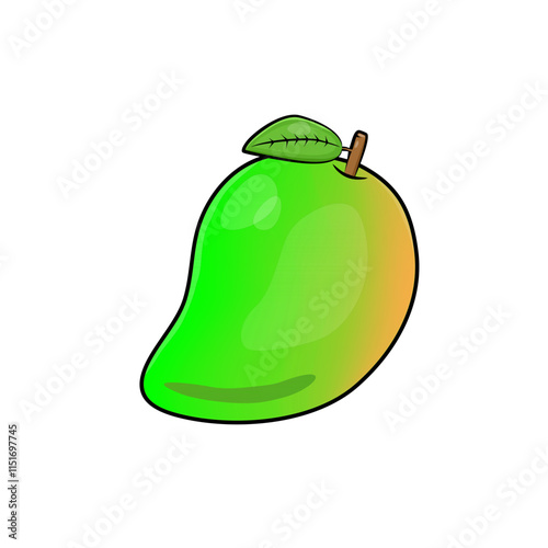 Vibrant Green Mango Fruit Illustration Simple Design